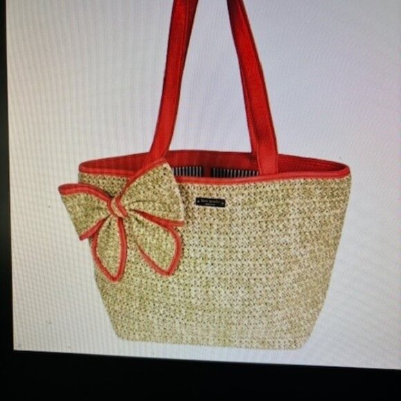 Kate Spade New York BELLE PLACE Woven STRAW BOW TOTE Handbag Purse - Picture 9 of 12